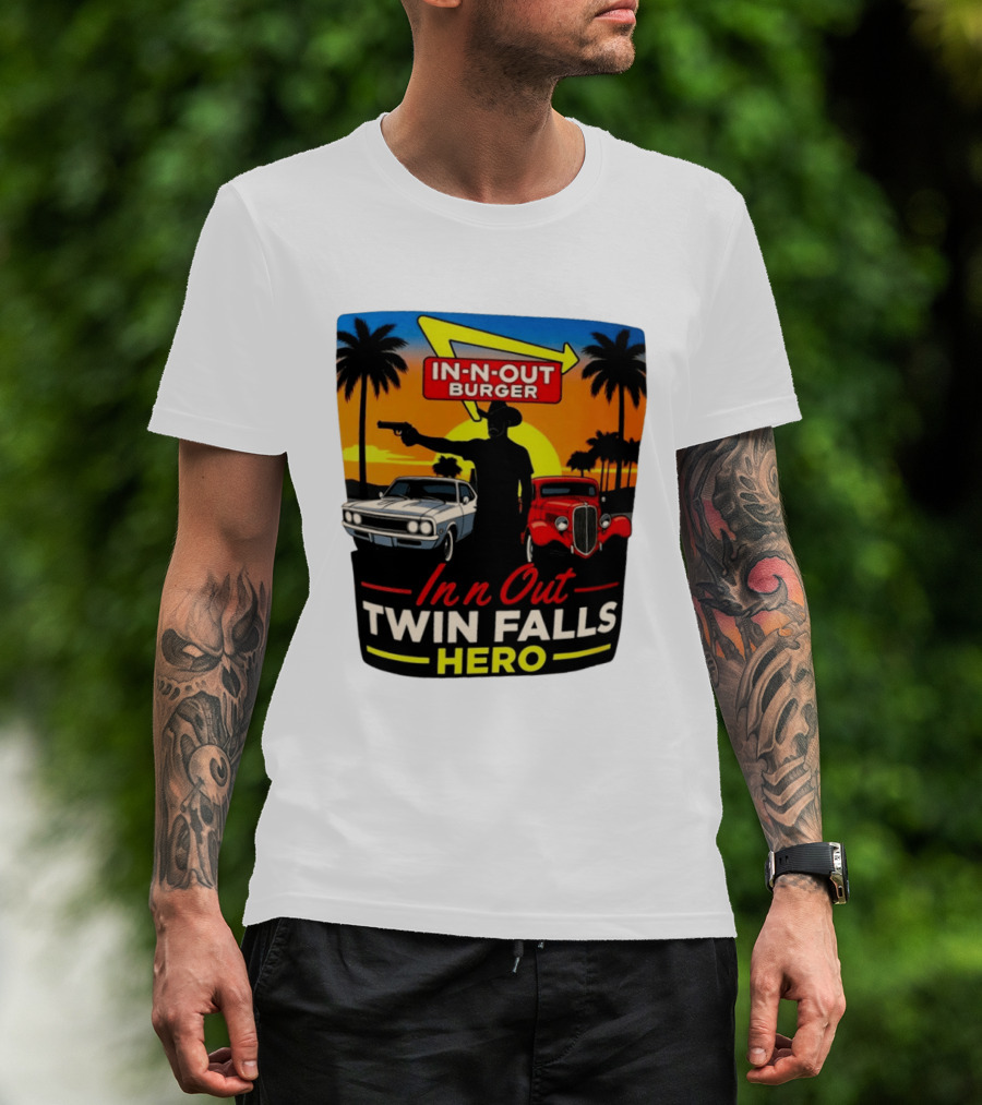 In N Out Burger Twin Falls Hero Sunset Cars Palms 2026 T-Shirt
