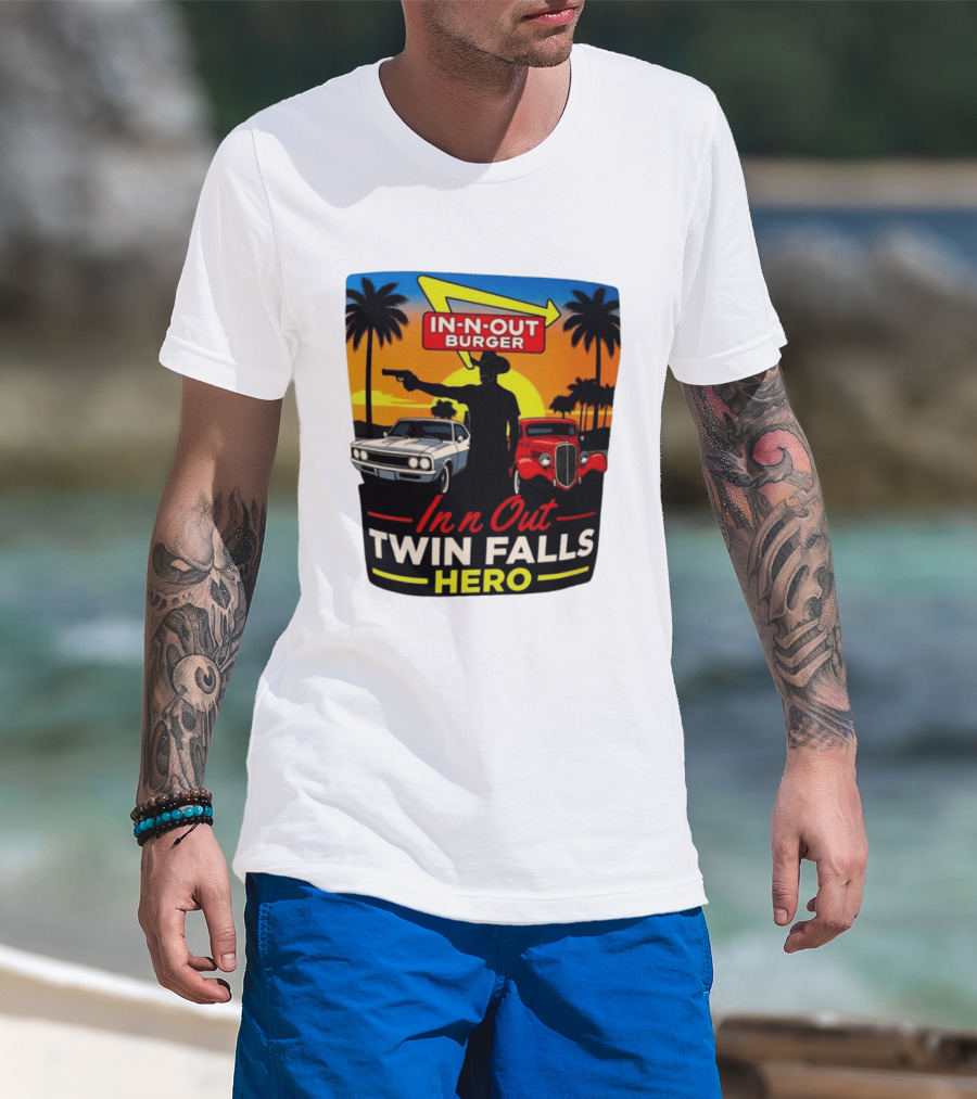 In N Out Burger Twin Falls Hero Sunset Cars Palms 2026 T-Shirt