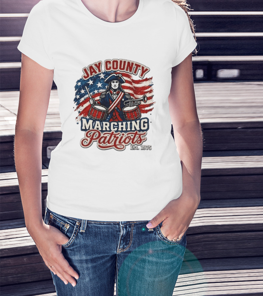 Jay County Marching Patriots Est 1975 American Flag Drummer T-Shirt