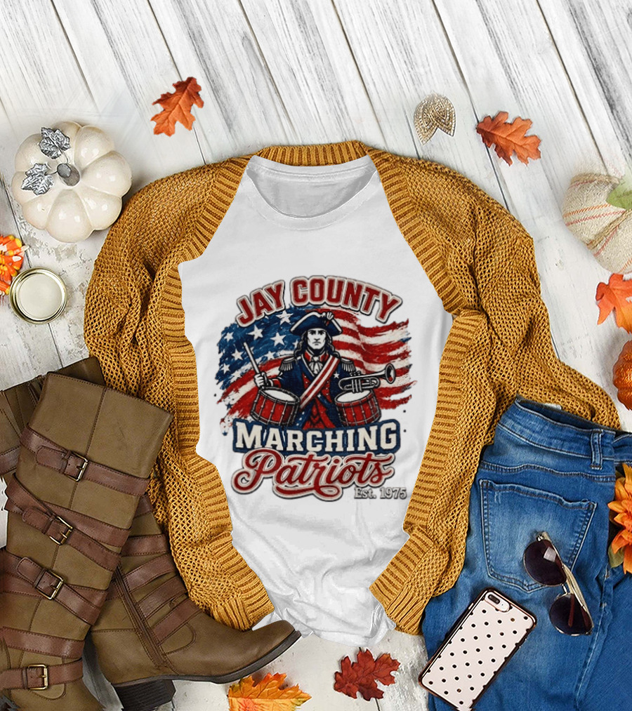 Jay County Marching Patriots Est 1975 American Flag Drummer T-Shirt