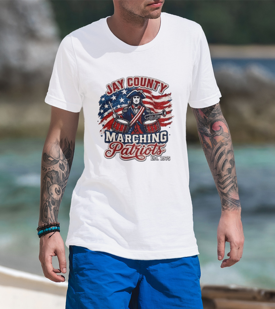 Jay County Marching Patriots Est 1975 American Flag Drummer T-Shirt