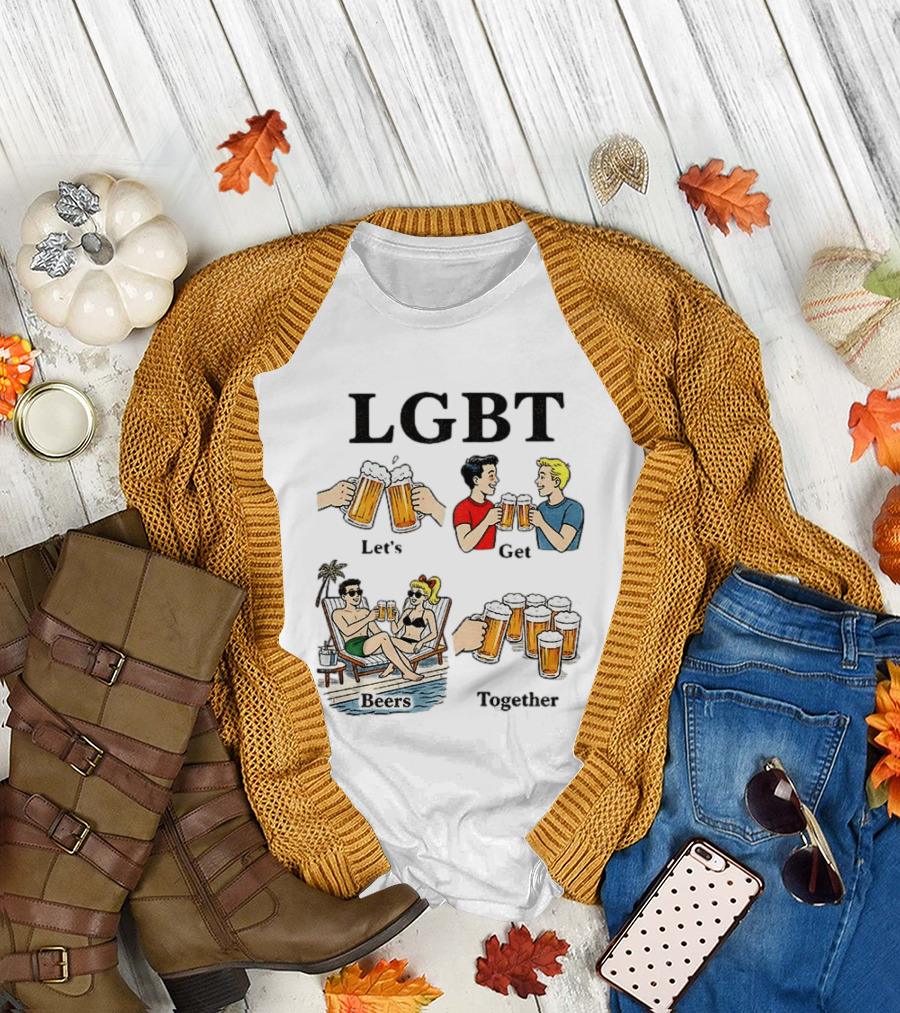 LGBT Let's Get Beers Together Retro Style Beer Cheers Illustrations T-Shirt