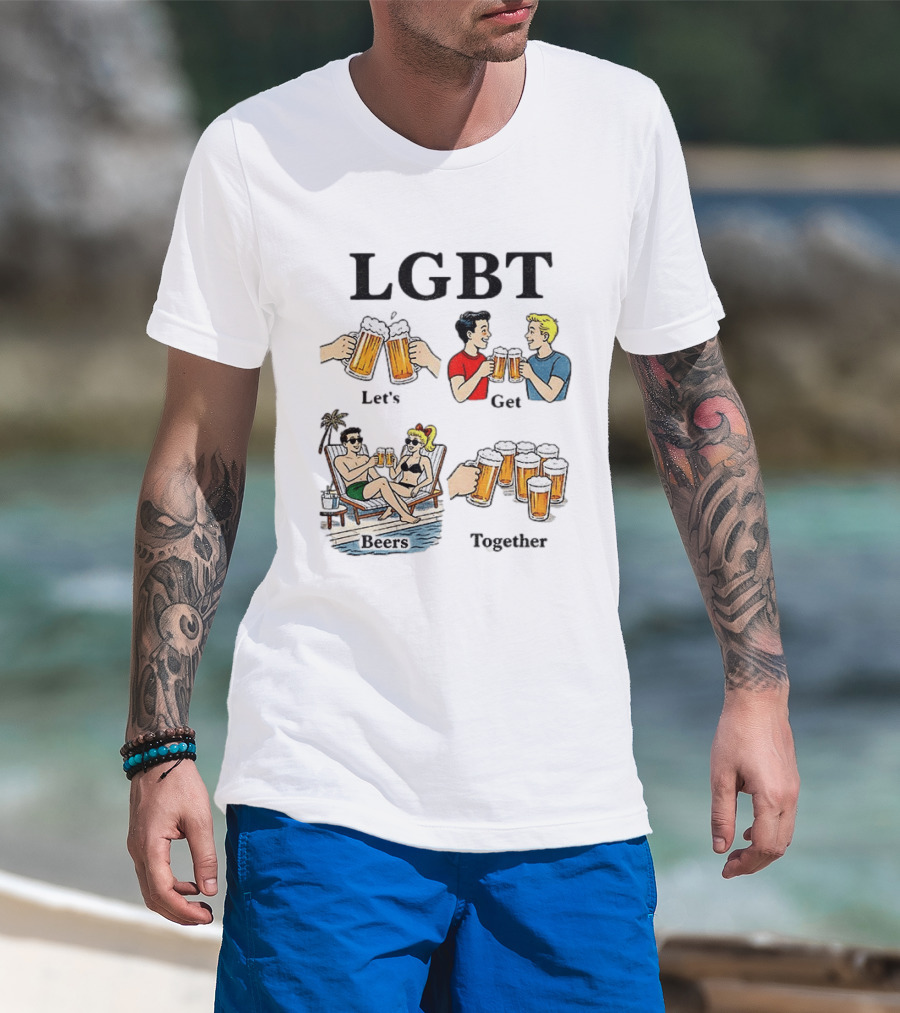 LGBT Let's Get Beers Together Retro Style Beer Cheers Illustrations T-Shirt