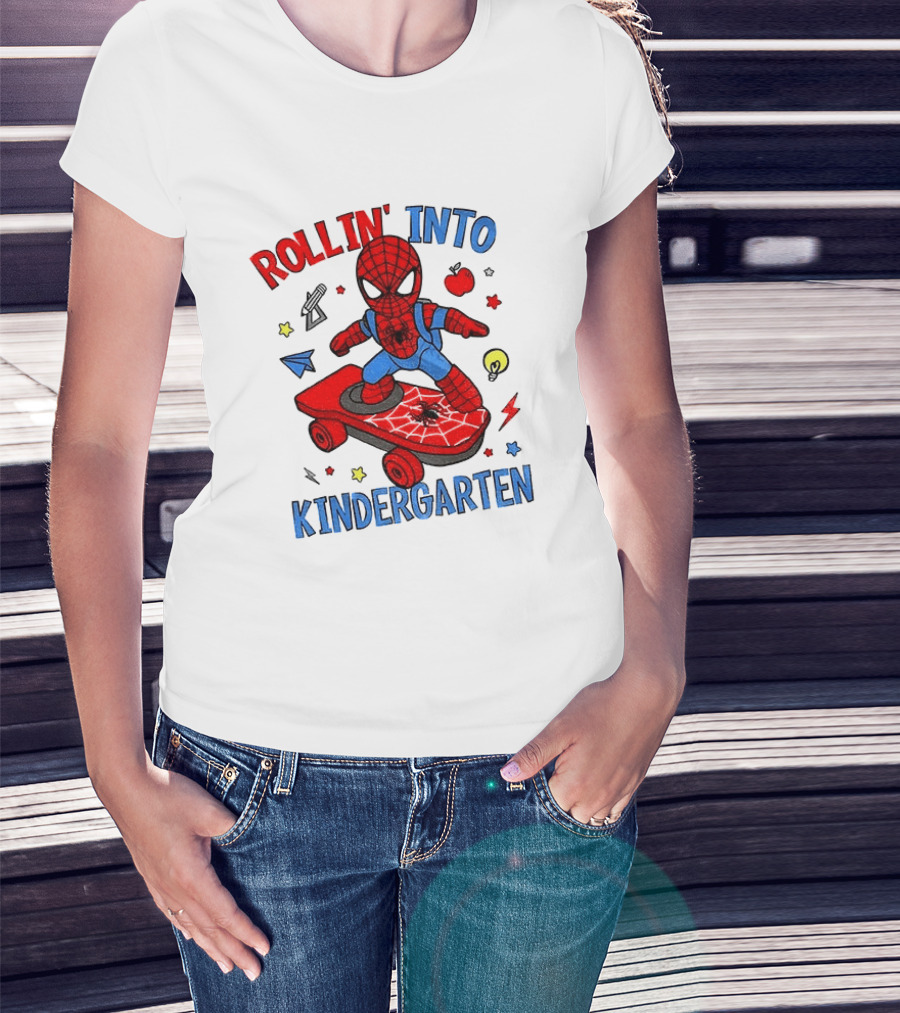 Rollin' Into Kindergarten Spider Man Skateboard Adventure T-Shirt