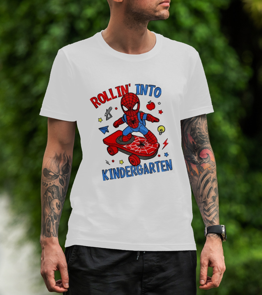 Rollin' Into Kindergarten Spider Man Skateboard Adventure T-Shirt