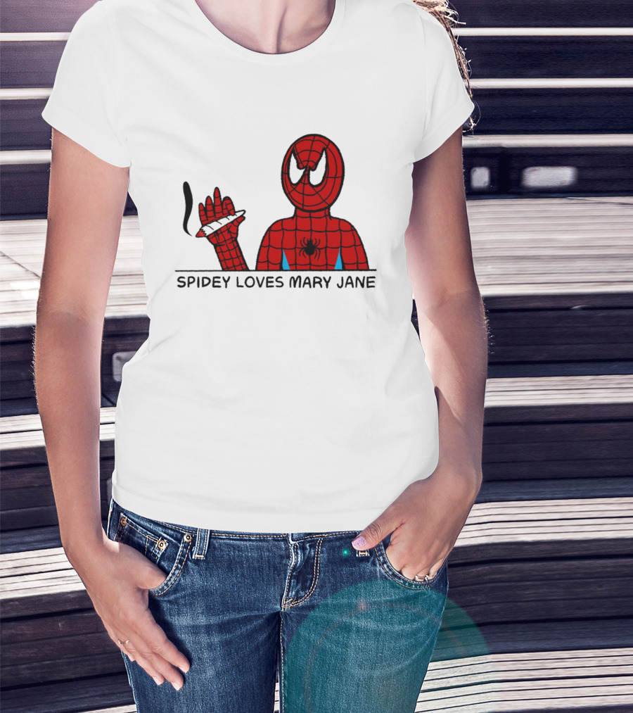 Spidey Loves Mary Jane Spider Man Smoking Humor T-Shirt