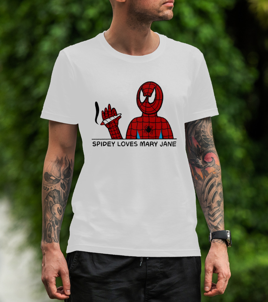 Spidey Loves Mary Jane Spider Man Smoking Humor T-Shirt