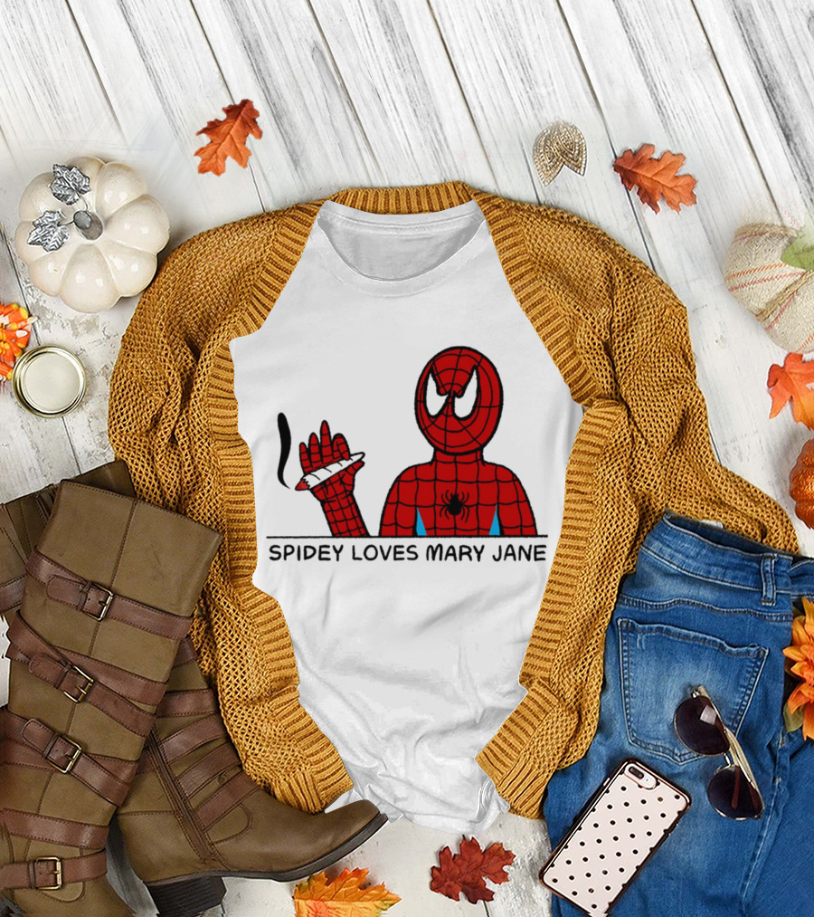 Spidey Loves Mary Jane Spider Man Smoking Humor T-Shirt