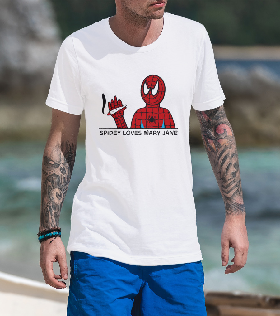 Spidey Loves Mary Jane Spider Man Smoking Humor T-Shirt