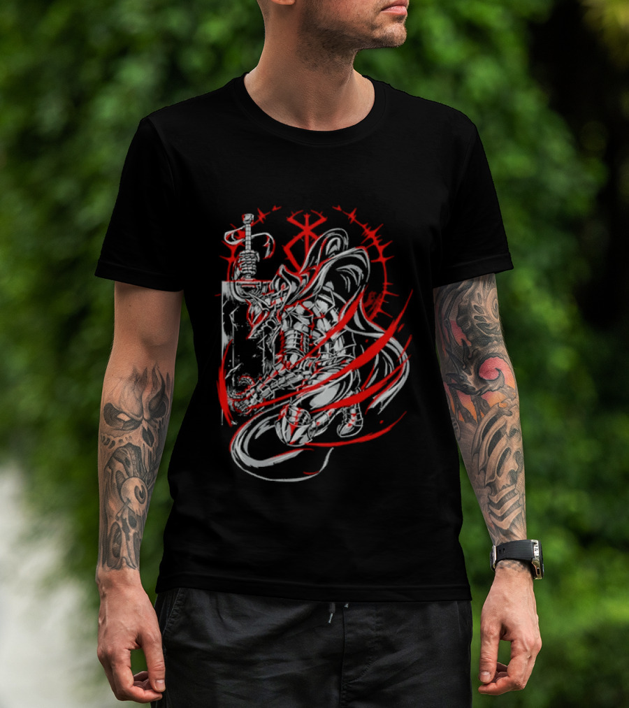 Berserk Dragonslayer Sword Armored Knight Red Sacrifice Glyph T-Shirt