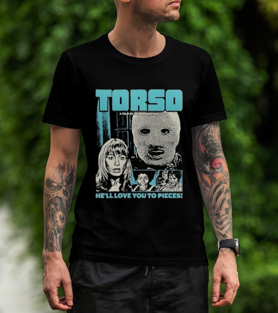 TORSO A Film By Sergio Martino He'll Love You To Pieces Masked Killer Scared Woman Halftone Horror T-Shirt