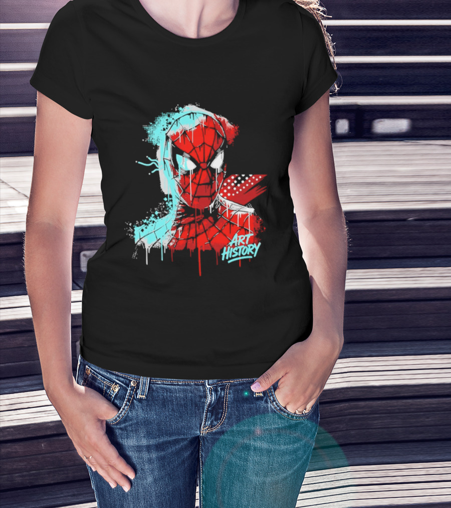 Spider Man Mask Dripping Paint Graffiti Art History Halftone Splatter T-Shirt