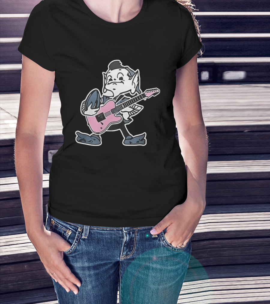 Cleveland Browns Elf Holding Football And Pink Electric Guitar T-Shirt