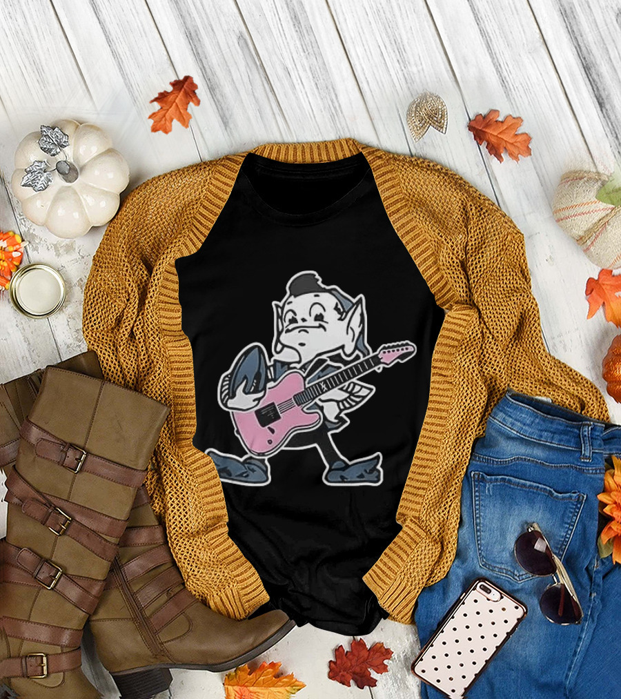 Cleveland Browns Elf Holding Football And Pink Electric Guitar T-Shirt