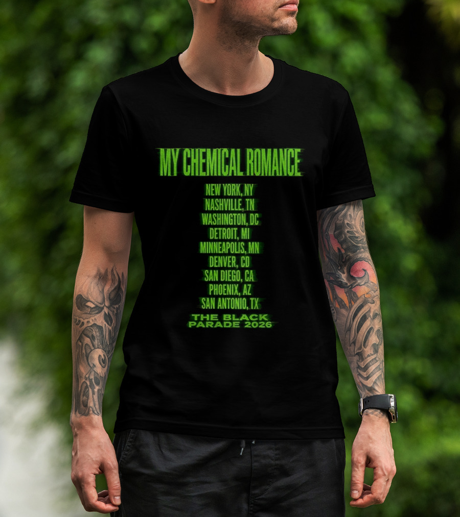 My Chemical Romance The Black Parade 2026 New York City Nashville Washington Detroit Minneapolis Denver San Diego Phoenix San Antonio Tour Dates T-Shirt