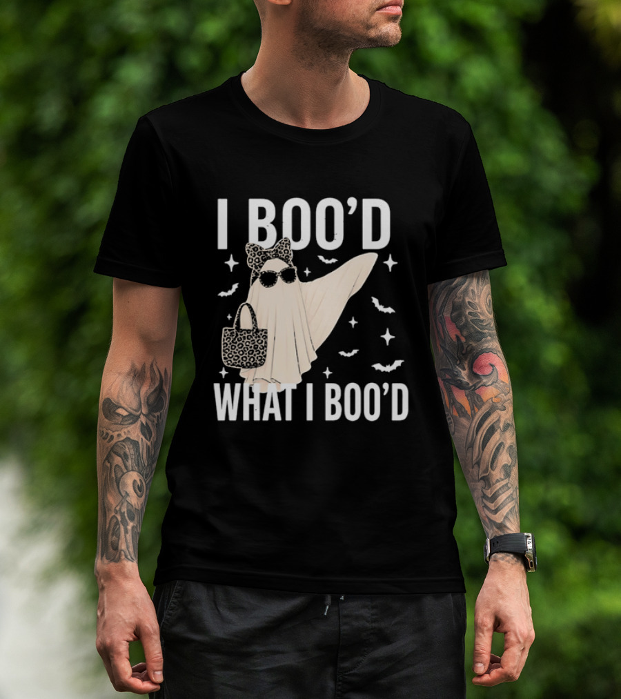 I Boo'd What I Boo'd Cartoon Ghost Leopard Bow Sunglasses Handbag T-Shirt
