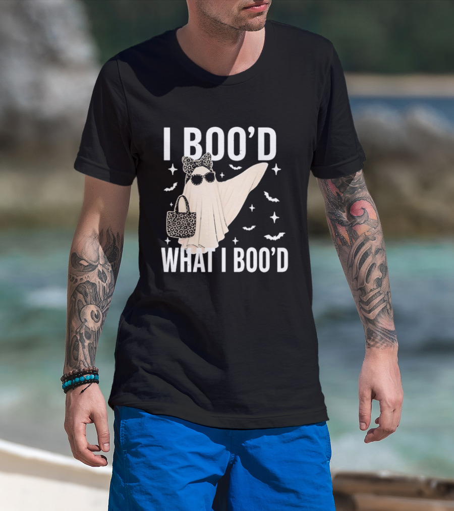 I Boo'd What I Boo'd Cartoon Ghost Leopard Bow Sunglasses Handbag T-Shirt