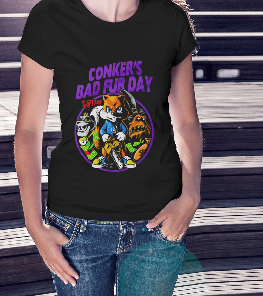 Conker's Bad Fur Day Chainsaw Squirrel Gaming Money T-Shirt
