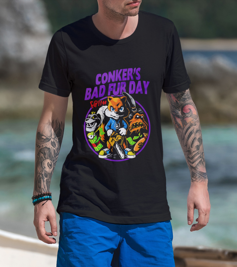 Conker's Bad Fur Day Chainsaw Squirrel Gaming Money T-Shirt