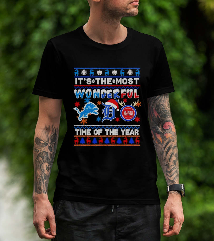 Detroit Lions And Pistons Christmas 2026 It's The Most Wonderful Time Of The Year T-Shirt