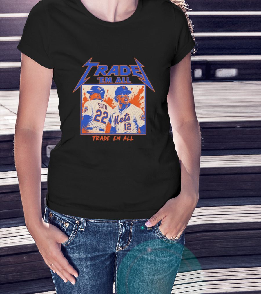 New York Mets Trade Em All Soto Heavy Metal Splatter Player Photos T-Shirt