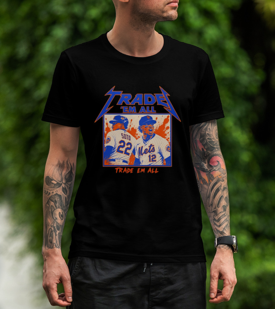 New York Mets Trade Em All Soto Heavy Metal Splatter Player Photos T-Shirt