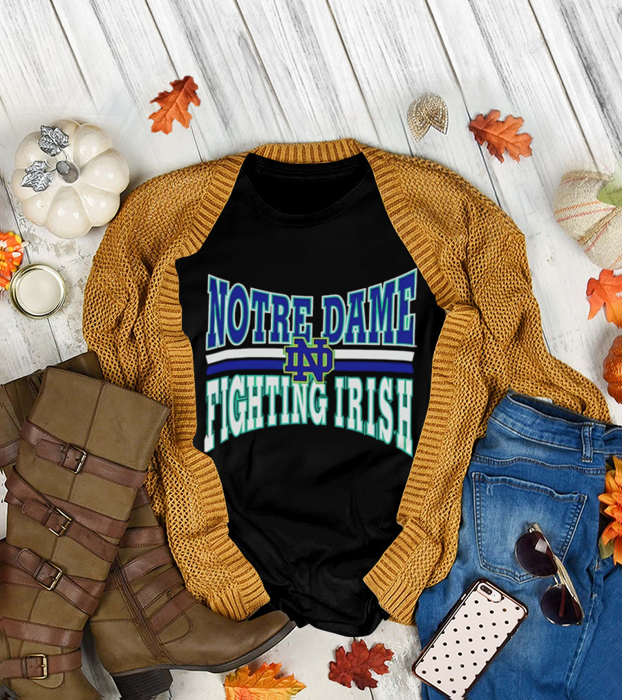 Notre Dame Fighting Irish Interlocking ND Monogram Curved NCAA T-Shirt
