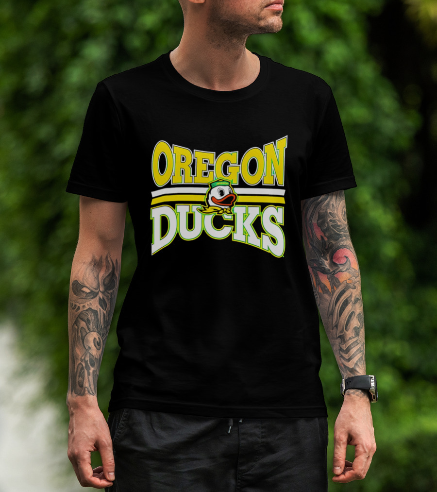 Oregon Ducks Cartoon Sailor Cap Green Yellow Stripes T-Shirt