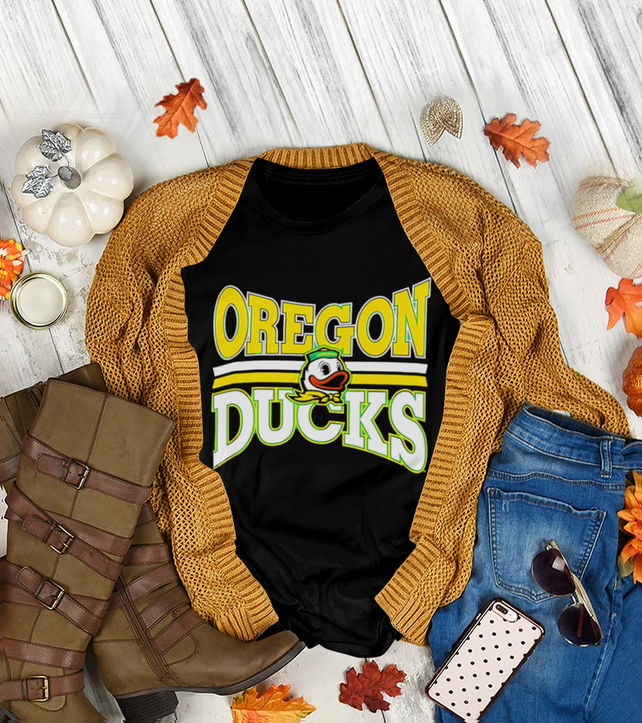Oregon Ducks Cartoon Sailor Cap Green Yellow Stripes T-Shirt