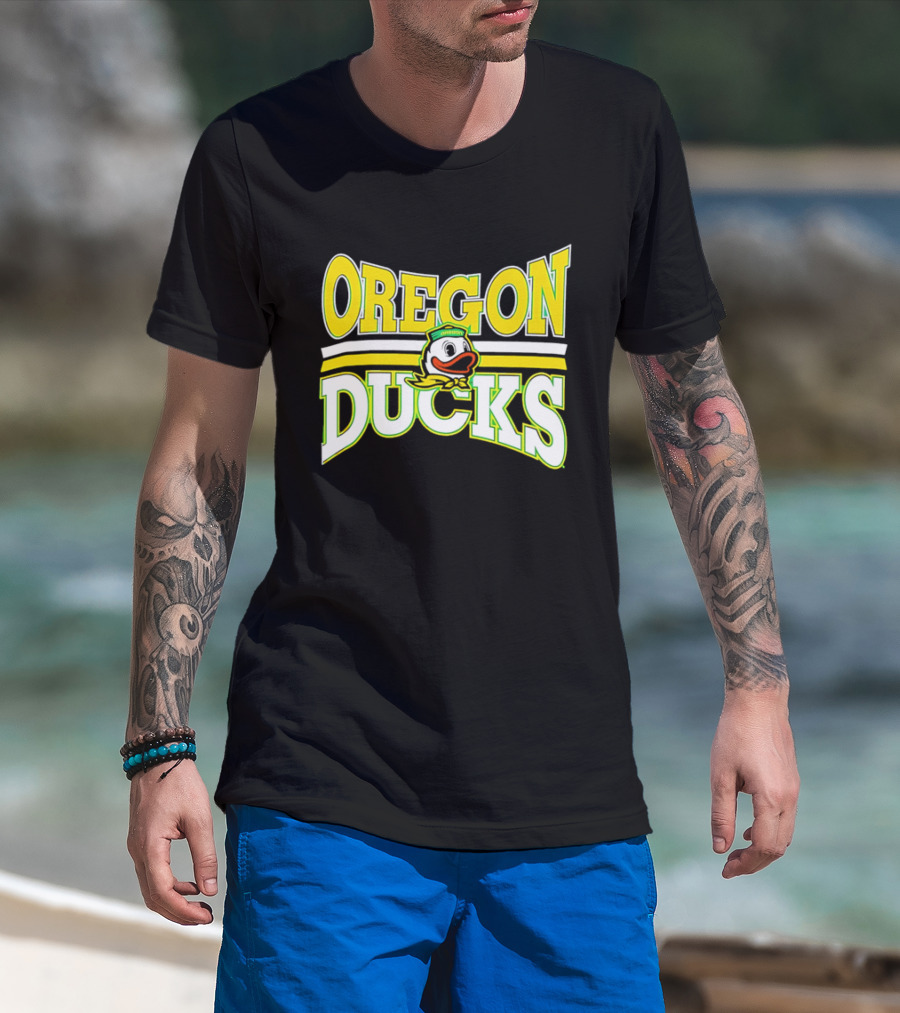 Oregon Ducks Cartoon Sailor Cap Green Yellow Stripes T-Shirt