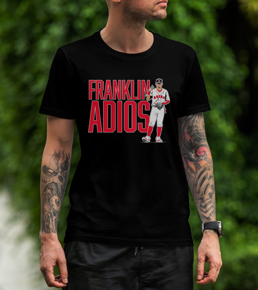 Franklin Arias Adios Baseball Player Gesture In Red And White Uniform T-Shirt
