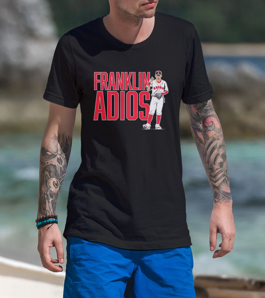 Franklin Arias Adios Baseball Player Gesture In Red And White Uniform T-Shirt