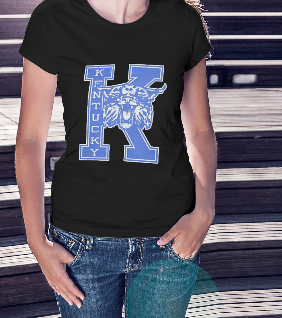 Kentucky Wildcats NCAA Distressed Block Letter K Wildcats Head T-Shirt