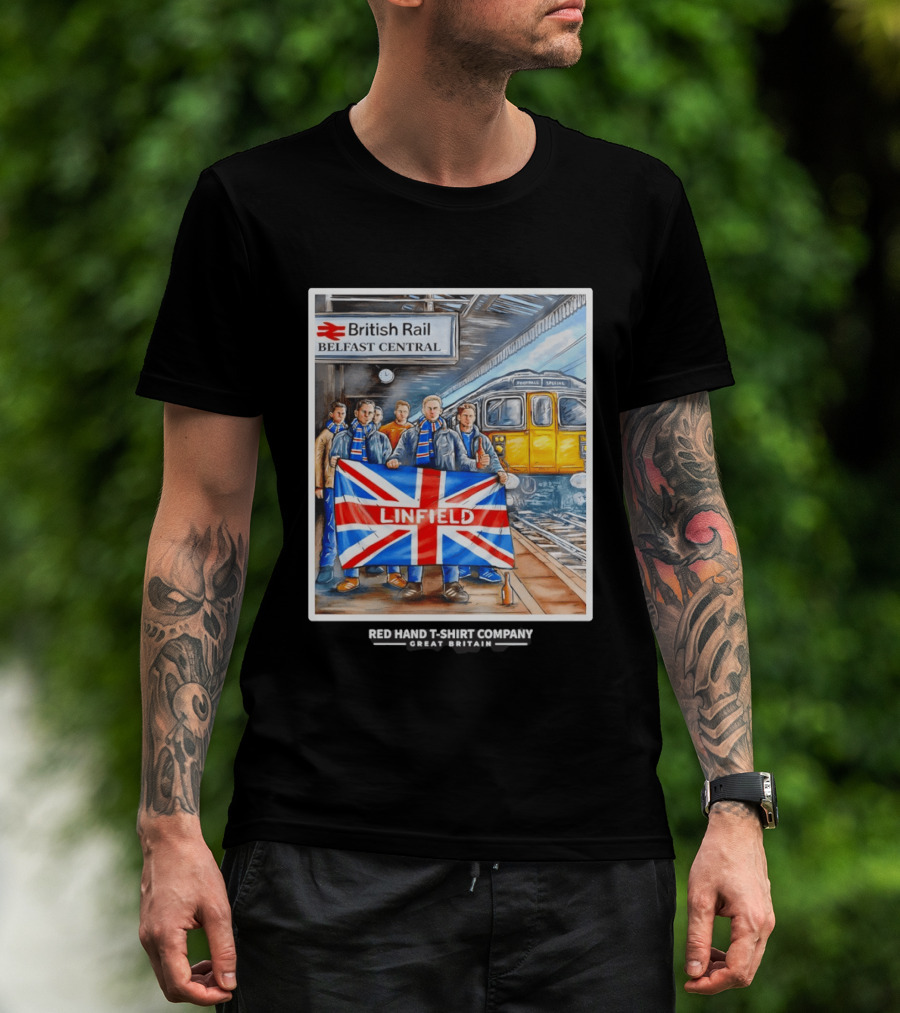 British Rail Belfast Central Linfield UK Flag T-Shirt