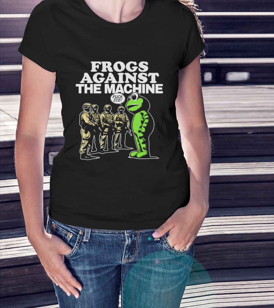 Portland Frogs Against The Machine 2025 Protest Mascot Confronts Guards T-Shirt
