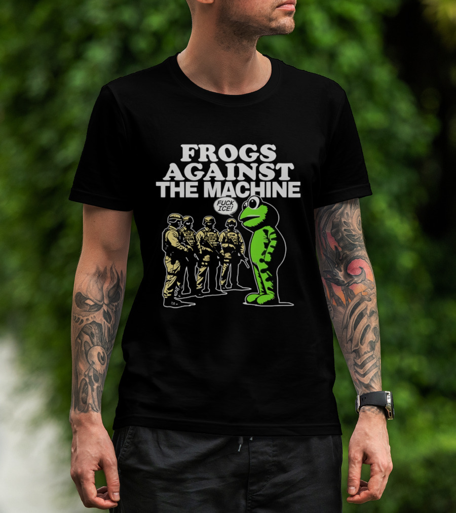 Portland Frogs Against The Machine 2025 Protest Mascot Confronts Guards T-Shirt