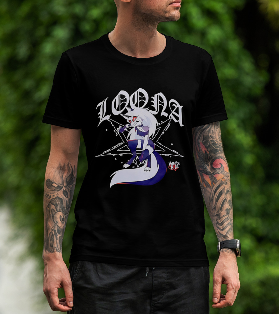 Loona Helluva Boss Demon Character With Stylized White Text And Pentagram T-Shirt