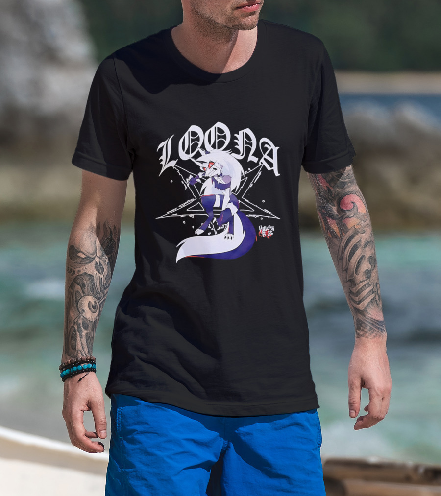 Loona Helluva Boss Demon Character With Stylized White Text And Pentagram T-Shirt