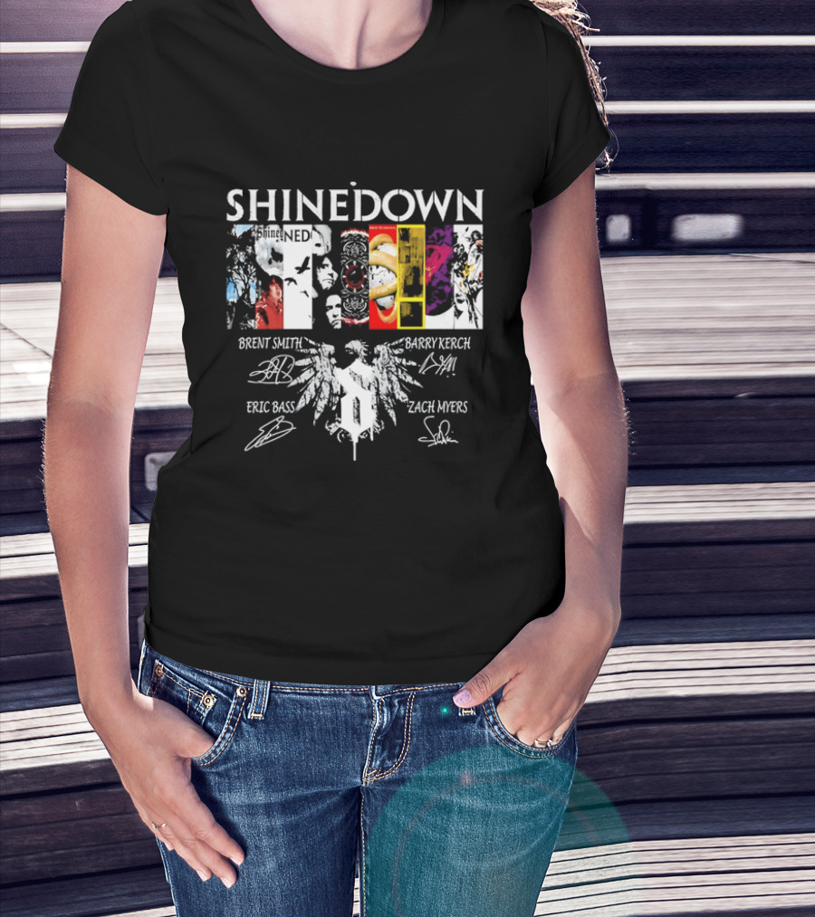 Shinedown Band Collage Brent Smith Barry Kerch Zach Myers Eric Bass Signatures T-Shirt