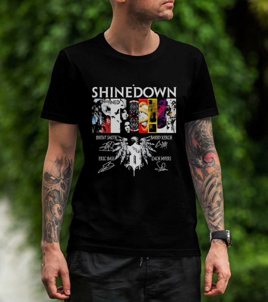 Shinedown Band Collage Brent Smith Barry Kerch Zach Myers Eric Bass Signatures T-Shirt