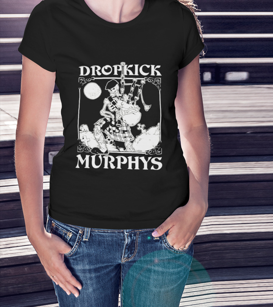 Dropkick Murphys Skelly Piper Bagpipes Moon T-Shirt