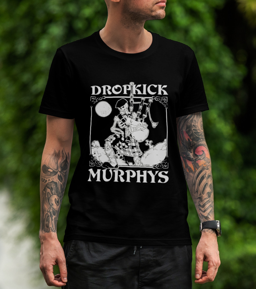 Dropkick Murphys Skelly Piper Bagpipes Moon T-Shirt
