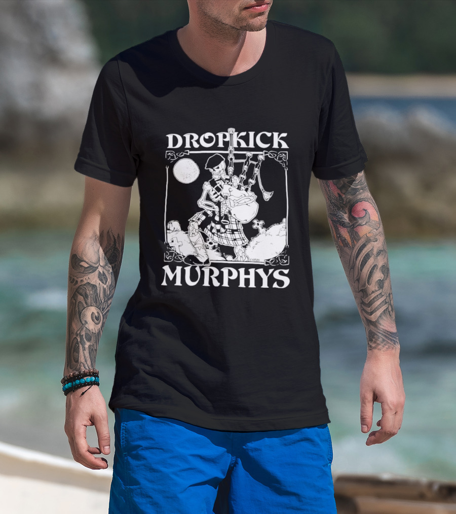 Dropkick Murphys Skelly Piper Bagpipes Moon T-Shirt
