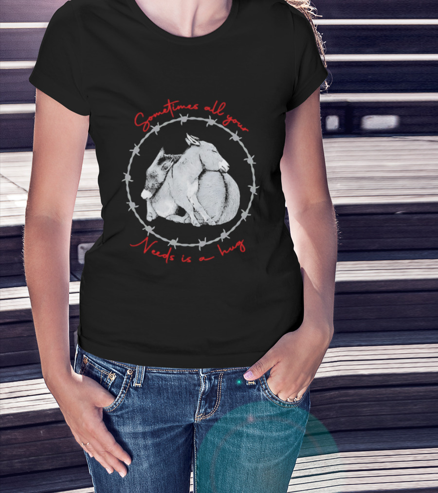 Sometimes All Your Needs Is A Hug Cuddling Donkeys Barbed Wire T-Shirt