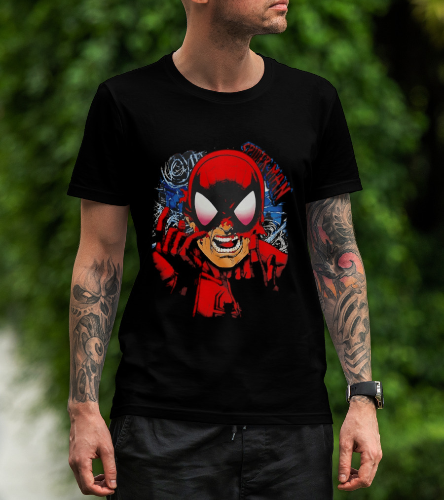 Spider Man Marvel Comics Pulling Off Mask Action T-Shirt