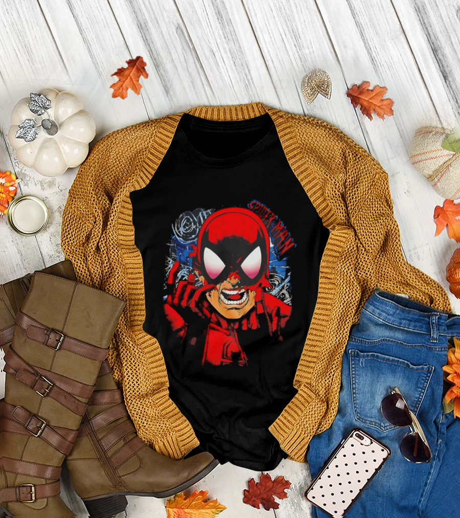 Spider Man Marvel Comics Pulling Off Mask Action T-Shirt