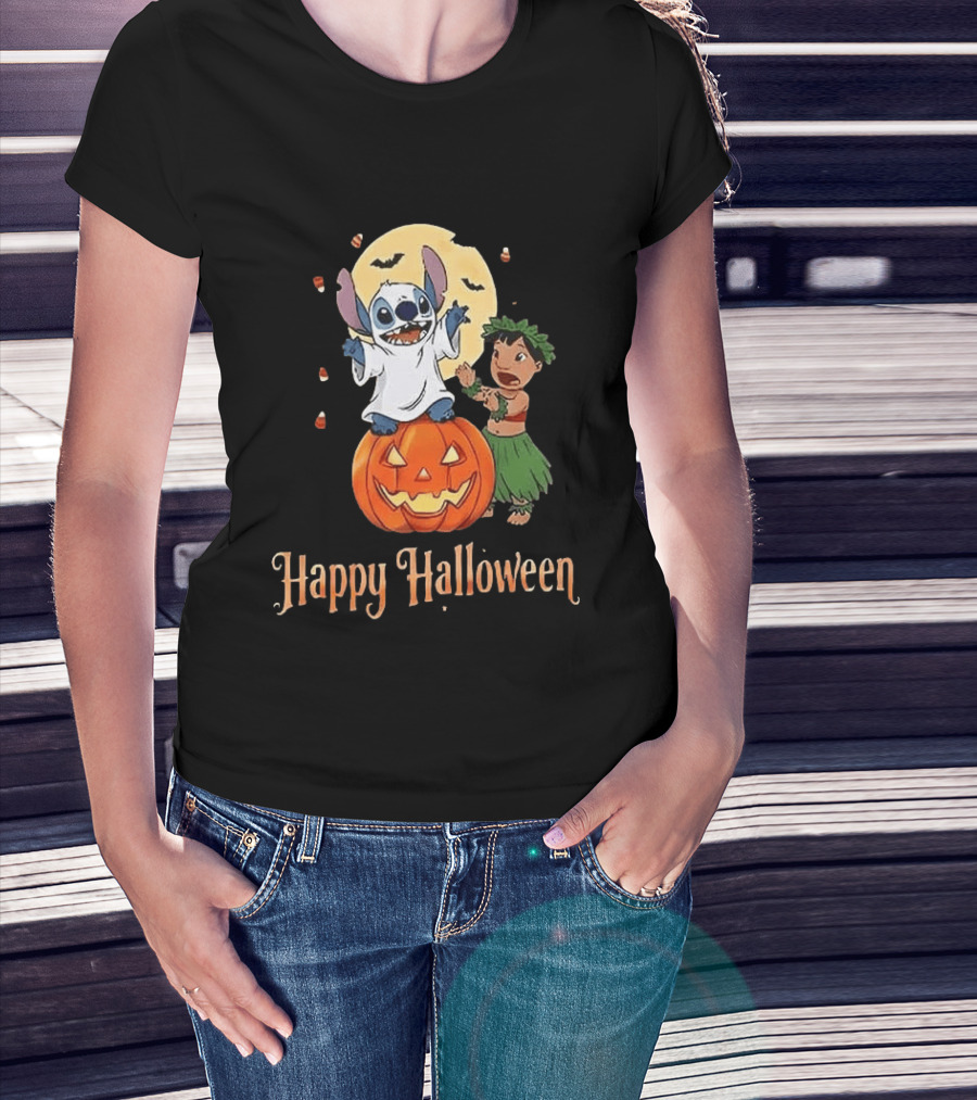 Stitch Halloween Happy Pumpkin Lilo Ghost Costume T-Shirt