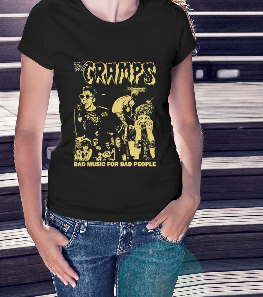 The Cramps Bad Music For Bad People Band Members Collage Yellow Black T-Shirt