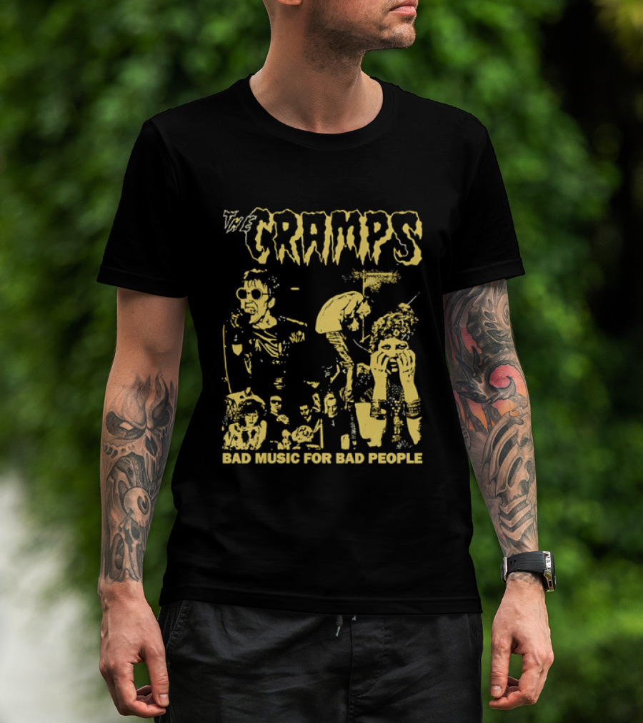 The Cramps Bad Music For Bad People Band Members Collage Yellow Black T-Shirt