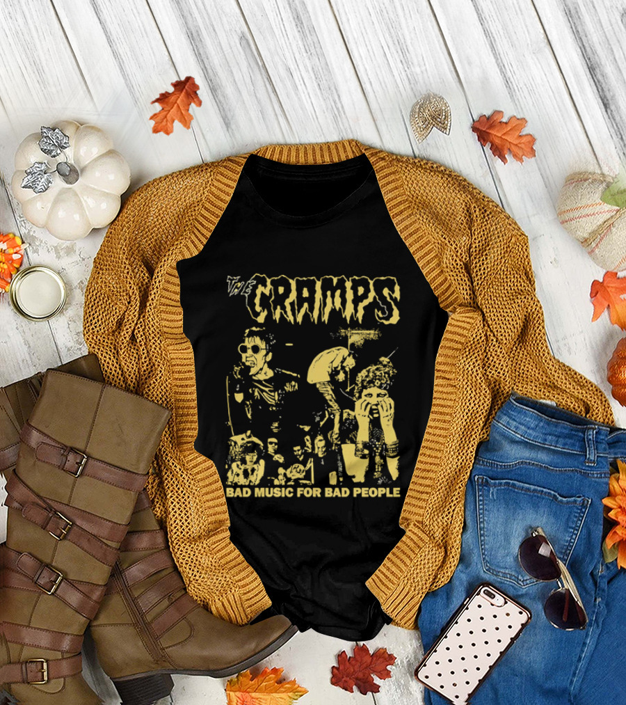 The Cramps Bad Music For Bad People Band Members Collage Yellow Black T-Shirt